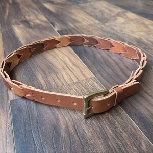Fossil Woven Leather Waist Belt in Warm Tan with Brass Buckle